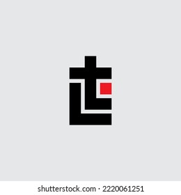 L and T initials or logo with red element. LT monogram or logotype. TL - design element or icon.