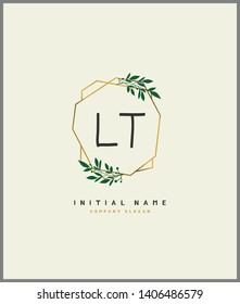 L T LT Beauty vector initial logo, handwriting logo of wedding, fashion, jewerly, heraldic, boutique, floral and botanical with creative template for any company or business.