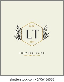 L T LT Beauty vector initial logo, handwriting logo of wedding, fashion, jewerly, heraldic, boutique, floral and botanical with creative template for any company or business.