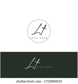 L T LT Escritura manuscrita inicial y logotipo de la firma.	