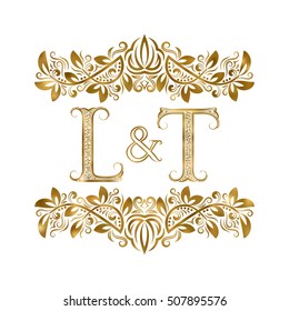L and T vintage initials logo symbol. The letters are surrounded by ornamental elements. Wedding or business partners monogram in royal style.
