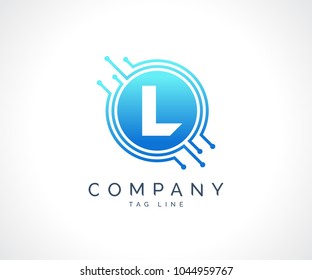 L Technology Circuit Alphabet. Logo. Simple, modern, futuristic. With Blue Gradation Color.