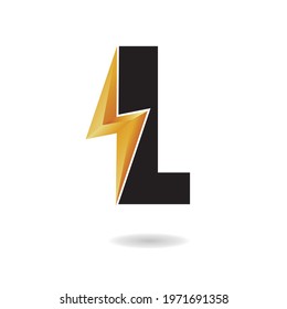 L Thunder Bolt Logo Design Concept in Black and Yellow. Flash Logo.