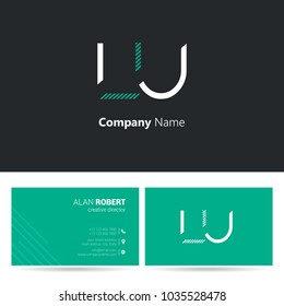 L & U joint logo stroke letter design with business card template