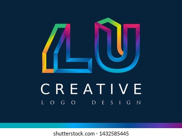L U Logo. LU Letter Design Vector with Magenta blue and green yellow color