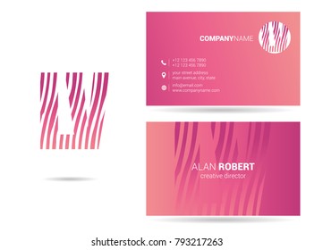 L & V joint logo line letter design with business card template