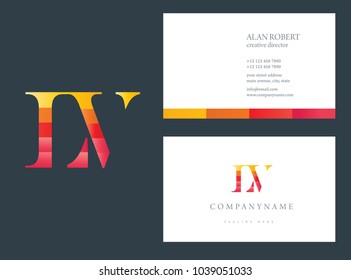 L & V joint logo multi color letters with business card template