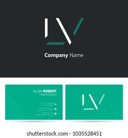 L & V joint logo stroke letter design with business card template