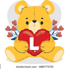 L, Día de San Valentín, oso lindo y alfabeto.