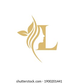 L Vector abstract logo, branding design templates in trendy linear minimal style, emblem for beauty studio and cosmetics - female portrait, beautiful woman's face - badge for makeup artist, fashion 