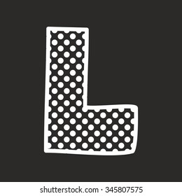 L vector alphabet letter with white polka dots on black background