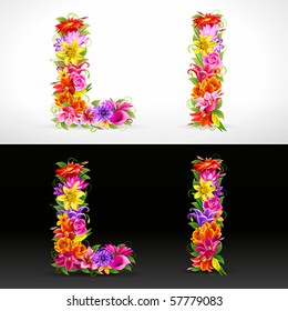 L, fuente de flores coloreadas vectoriales