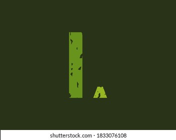 L letra vectorial hecha de grosería, textura gruesa. Estilo de impresión de sello de goma. Para logotipo, marca, afiche, elementos de diseño, etc.