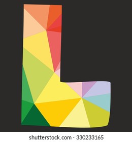 L vector low poly wrapping surface pastel colorful and white alphabet letter isolated on black background