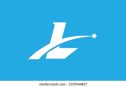 L white alphabet letter logo icon with star. Creative design for company or business on blue background