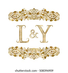 L and Y vintage initials logo symbol. The letters are surrounded by ornamental elements. Wedding or business partners monogram in royal style.