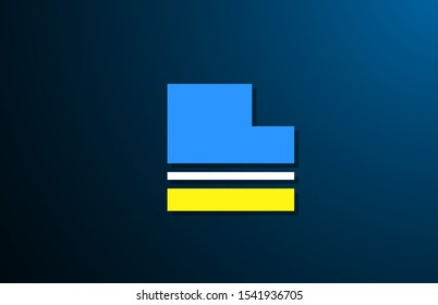 L yellow blue bold logo letter alphabet for company icon design. Suitable as a logotype for corporate or business