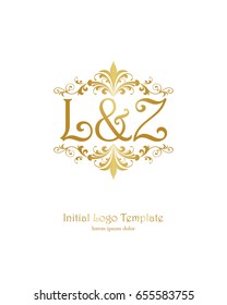 L & Z initial wedding logo template vector