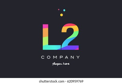 L2 l 2 two letter number combination creative color green orange blue magenta pink company logo vector icon spectrum