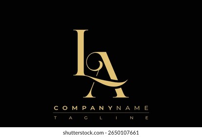 LA Abstract logotipo de joia criativa. Um logotipo elegante com iniciais de monograma dourado em uma tipografia elegante e moderna, perfeito para a marca