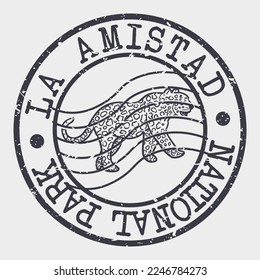 La Amistad Park, Vacamonte, Panama Silhouette Postal Passport. Stamp Round Vector Icon. Design Travel Postmark.	
