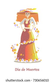 La Calavera Catrina. Dia de Muertos. Day of the Dead traditional mexican festival vector illustration
