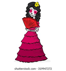 La Calavera Catrina. Elegant Skull. Dia de Muertos. Mexican tradition. Hand drawn vector illustration