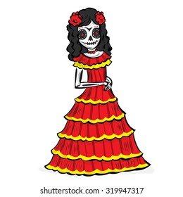 La Calavera Catrina. Elegant Skull. Dia de Muertos. Mexican tradition. Hand drawn vector illustration