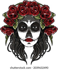 La Calavera Catrina Skull Head Colored Vector