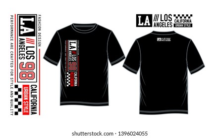 LA California typography design, t-shirt and apparel design. front and back. Vector print.