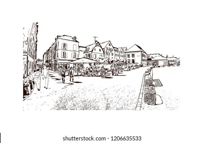 La Capitale de la lumiere et du parfum, Paris, France's capital, is a major European city and a global center for art, fashion, gastronomy and culture. Hand drawn sketch illustration in vector.