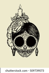 La Catrina.Mexican sugar skull.isolated vector illustration