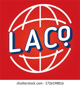 LA CO. LOGO - L AND A LETTER AND ALPHABET WITH GLOBE ROUND LOGO