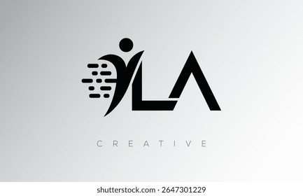 LA Creative Digital Monogram Logo – Futuristic Letter mark Design Featuring Human Shape, Pixel Motion and Minimal Tech Style for Innovative Branding Identity