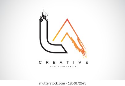 LA Creative Modern Logo Design Vetor with Orange and Black Colors. Monogram Stroke Letter Design.