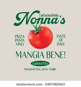 'La Cucina Della Nonna' se traduce como La cocina de mi abuela en italiano ; 'Mangia Bene' se traduce como Comer bien en italiano. Gráfico de Vector