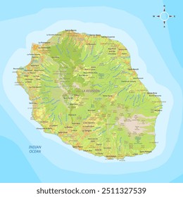 La Réunion detailed physical political map