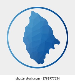 La Digue Symbol. Polygonale Karte der Insel im Farbverlauf-Ring. Rundes Low-Poly-La-Digue-Schild. Vektorgrafik.