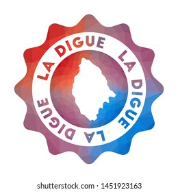 La Digue low poly logo. Colorful gradient travel logo of the island in geometric style. Multicolored polygonal La Digue rounded sign with map for your infographics.