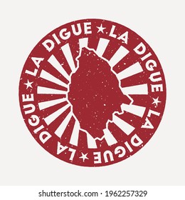 La Digue stamp. Travel red rubber stamp with the map of island, vector illustration. Can be used as insignia, logotype, label, sticker or badge of the La Digue.