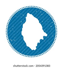La Digue striped retro travel sticker. Badge with map of island, vector illustration. Can be used as insignia, logotype, label, sticker or badge of the La Digue.