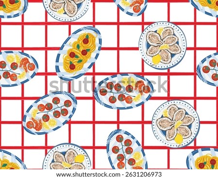 La dolce vita , Alfresco Dining whimsical style Italian French food Seamless pattern Illustration Vector  sketch NOT AI ,  Vacation summer party  ,Design for all kind to prints and Textile