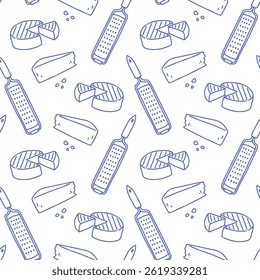 La dolce vita doodles seamless pattern cheese. Blue on white vector illustration of italian style hand drawn posters. Wall art prints decor, for invitations, menus design.