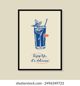 La Dolce Vita hand drawn vector illustration in a poster frame. Art for poster design, postcards, branding, logo design, background.