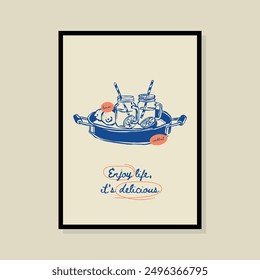 La Dolce Vita hand drawn vector illustration in a poster frame. Art for poster design, postcards, branding, logo design, background.