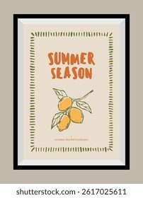 La Dolce Vita illustrations with an aesthetic quote in a poster frame. Sketch style lemon doodles.