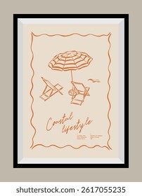 La Dolce Vita illustrations with an aesthetic quote in a poster frame. Sketch style travel doodles.