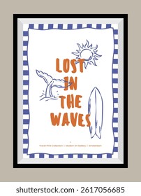 La Dolce Vita illustrations with an aesthetic quote in a poster frame. Sketch style travel doodles.