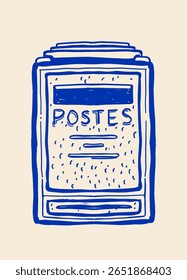 La Dolce Vita poster with Italian gelato, oyster, baguette, lemon and retro mailbox in hand drawn blue and red vintage style, traditional Italian dessert food summer vector illustration