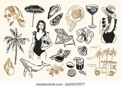La Dolce Vita sketch style doodles collection. Art for postcards, posters, branding, logo design, background, social media.	
